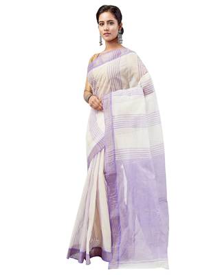Purple hand woven pure cotton saree  2