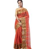 Orange hand woven pure cotton saree 