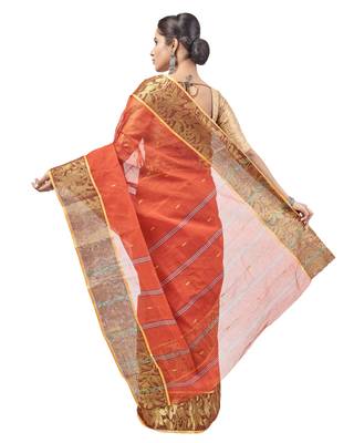 Orange hand woven pure cotton saree  3