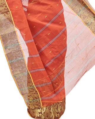 Orange hand woven pure cotton saree  4