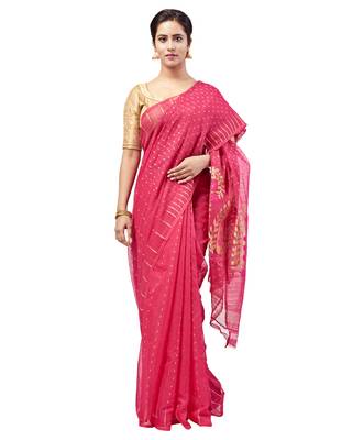 Pink hand woven pure cotton silk saree  1