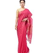 Pink hand woven pure cotton silk saree 