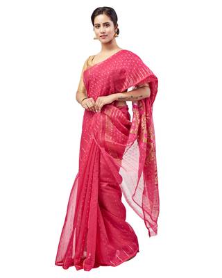 Pink hand woven pure cotton silk saree  2