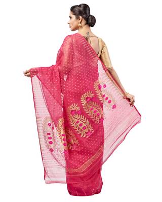 Pink hand woven pure cotton silk saree  3