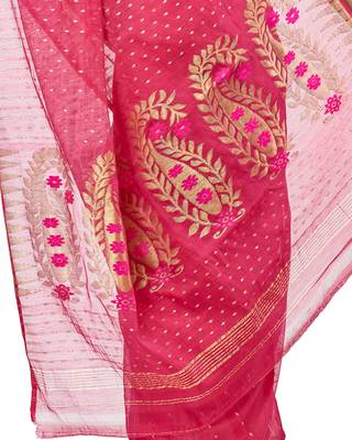 Pink hand woven pure cotton silk saree  4