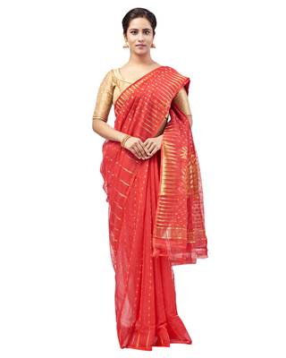 Red hand woven pure cotton silk saree  1