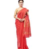 Red hand woven pure cotton silk saree 