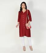 Fabclub Women Rayon Solid Plain Front Slit Straight Kurti (Maroon)