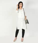 Fabclub Women Rayon Solid Plain Front Slit Straight Kurti (Off White)