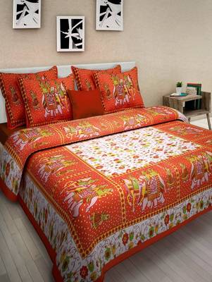 RADHA RANI FASHIONS 100% Cotton  Double Bedsheet with 2 Pillow Covers ( 93*108) 1