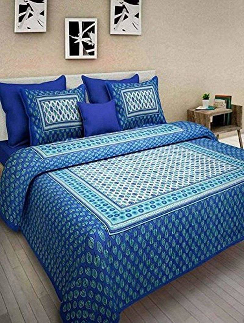 RADHA RANI FASHIONS 100% Cotton  Double Bedsheet with 2 Pillow Covers ( 93*108)