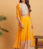 Yellow printed crepe salwar