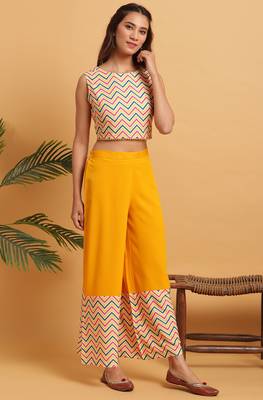 Yellow printed crepe salwar 2