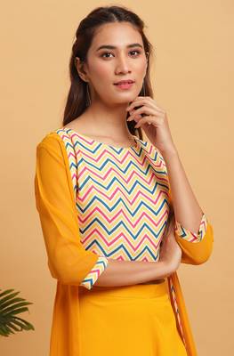 Yellow printed crepe salwar 3