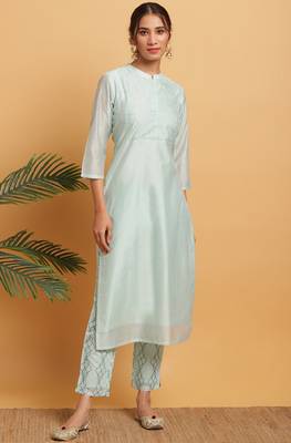 Light green embroidered chanderi salwar 1