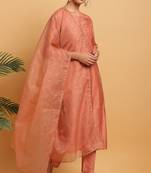 Peach embroidered polyester salwar