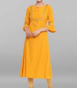Janasya Mustard printed crepe ethnic kurtis