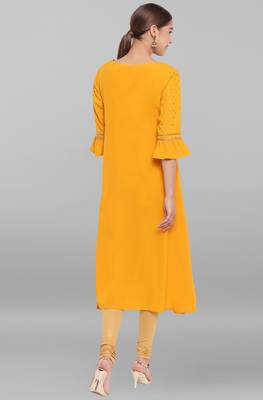 Janasya Mustard printed crepe ethnic kurtis 4