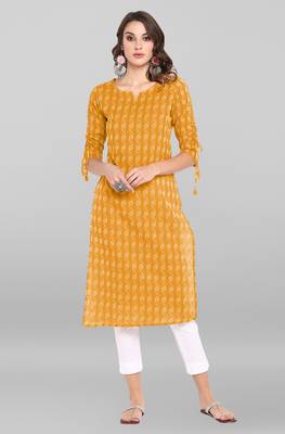 Yellow woven cotton ethnic kurtis 1
