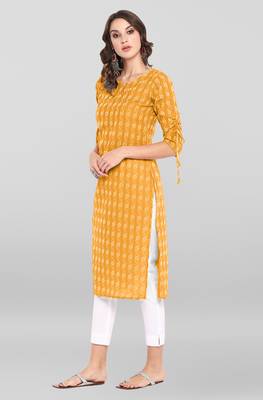 Yellow woven cotton ethnic kurtis 2