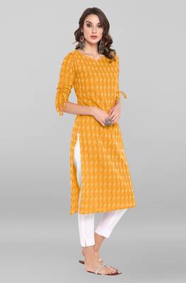 Yellow woven cotton ethnic kurtis 3