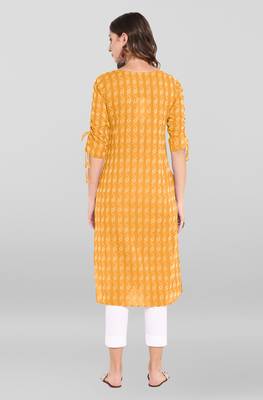 Yellow woven cotton ethnic kurtis 4