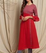 Maroon printed crepe ethnic kurtis