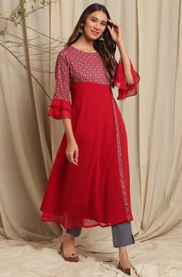 Maroon printed crepe ethnic kurtis 2