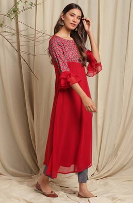 Maroon printed crepe ethnic kurtis 3