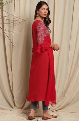 Maroon printed crepe ethnic kurtis 4