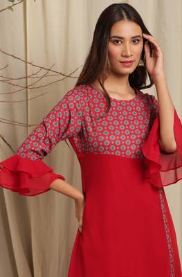 Maroon printed crepe ethnic kurtis 5