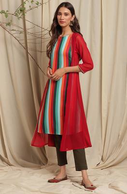 Janasya Maroon printed crepe ethnic kurtis 1