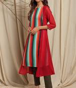 Janasya Maroon printed crepe ethnic kurtis