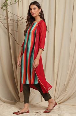Janasya Maroon printed crepe ethnic kurtis 2