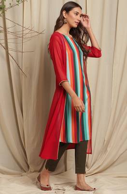 Janasya Maroon printed crepe ethnic kurtis 3