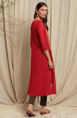 Janasya Maroon printed crepe ethnic kurtis 4