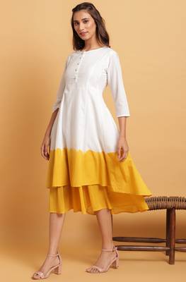 Janasya Off white plain cotton party wear kurtis 2