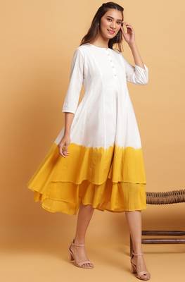 Janasya Off white plain cotton party wear kurtis 3