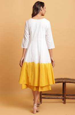 Janasya Off white plain cotton party wear kurtis 4
