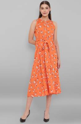 Janasya Orange printed rayon party wear kurtis 2