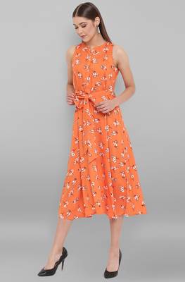 Janasya Orange printed rayon party wear kurtis 3