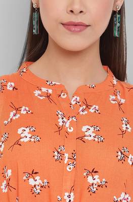 Janasya Orange printed rayon party wear kurtis 5