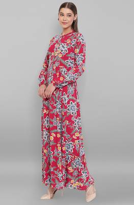 Janasya Pink printed rayon long kurtis 3