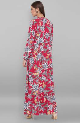 Janasya Pink printed rayon long kurtis 4