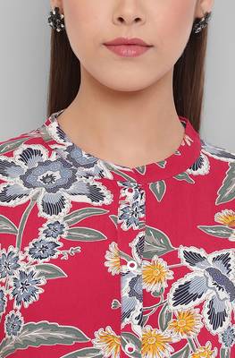 Janasya Pink printed rayon long kurtis 5