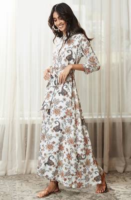 Janasya Sky blue printed rayon long kurtis 1