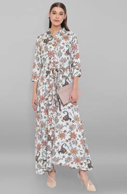 Janasya Sky blue printed rayon long kurtis 2