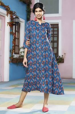 Janasya Blue printed rayon long kurtis 1