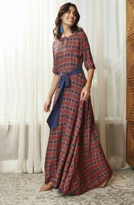 Janasya Red printed rayon long kurtis 1
