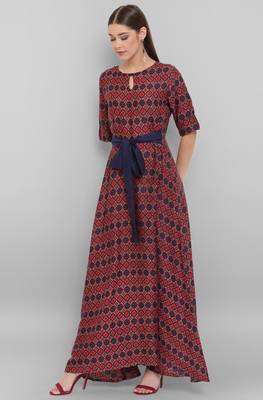 Janasya Red printed rayon long kurtis 3